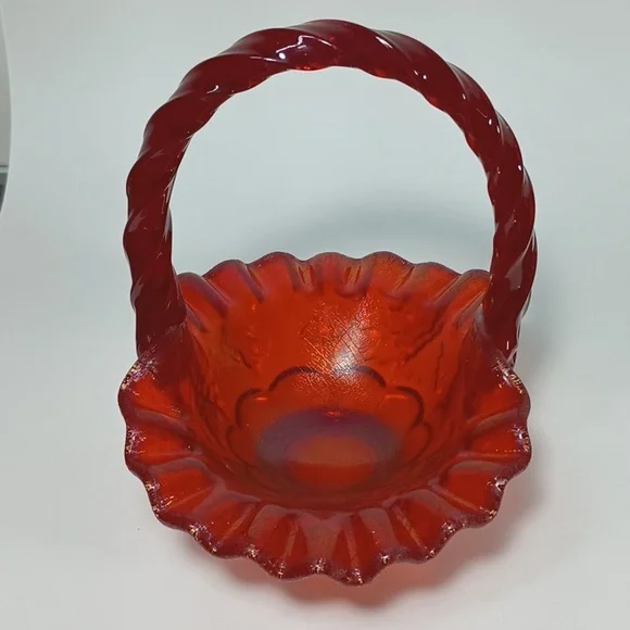 Fenton 2003 Historic Collection Ruby Amberina Basket #4633 RL Paneled Grapes - Picture 5 of 13